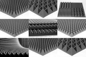 Sound-absorbing, sound-correcting material for correcting high and medium frequencies and eliminating reverberation and primary reflections in rooms Acoustic foam Pyramid